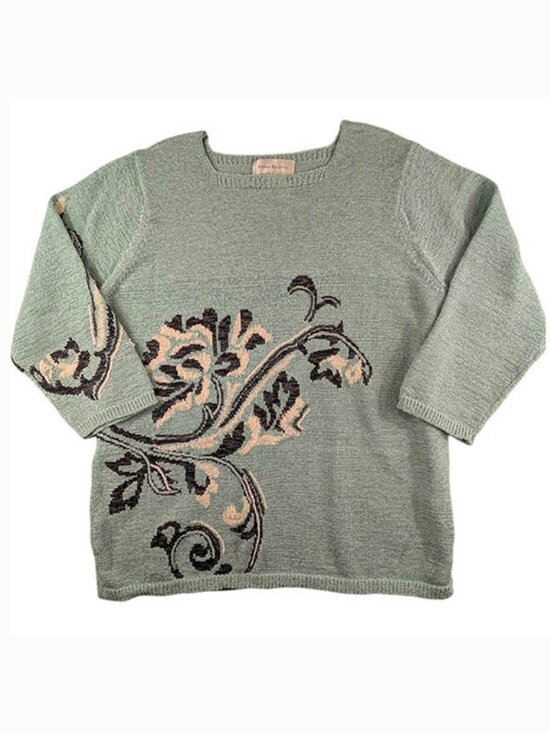 Susan Bristol Sweaters - Susan Bristol Pullover Sweater Womens‎ XL Green Tufted Floral Design Vintage